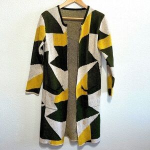Zaful Geometric Green Yellow Pattern Cardigan